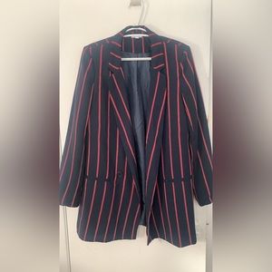 Navy blue blazer with red stripes